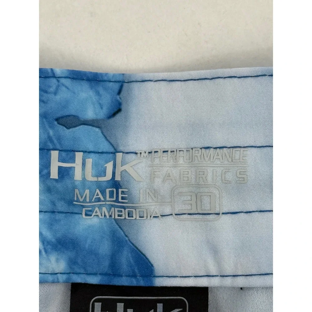 Huk Pursuit Mossy‎ Oak Fracture Boardshorts Mens Blue Fishing Shorts Sz 30